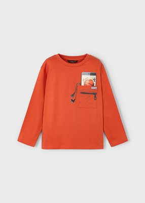 Mayoral 4078 Boy's Roundneck Long Sleeve T-Shirt W/Pocket