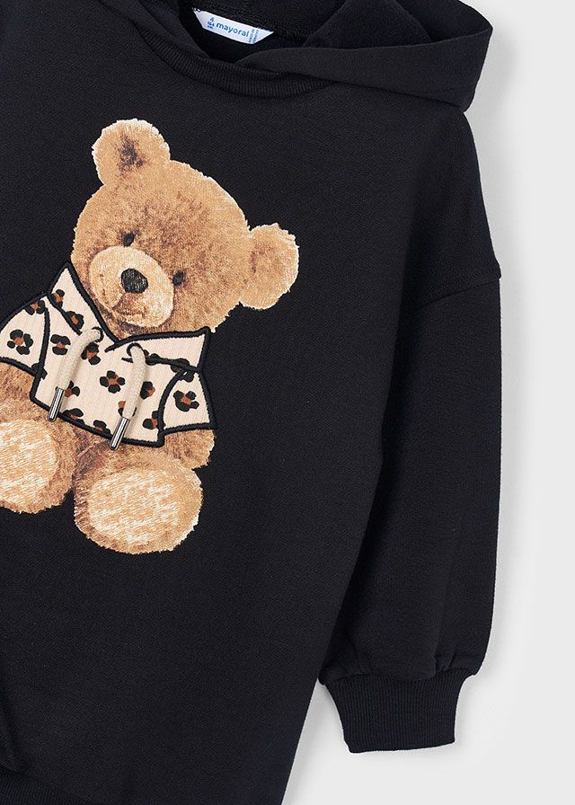 Mayoral 4928 Girl's Long Sleeve Hooded Fleece Teddy Bear Dress – Black