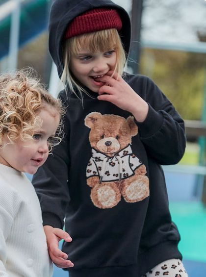 Mayoral 4928 Girl's Long Sleeve Hooded Fleece Teddy Bear Dress – Black