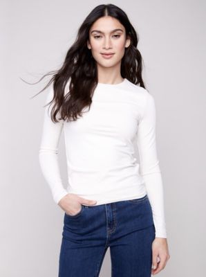 Charlie B C1367R-860B Women's Long Sleeve Double Cloth Crew Neck Top