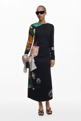 Desigual 25WWVW08/2000 Women's Collage Maxi Dress – Black