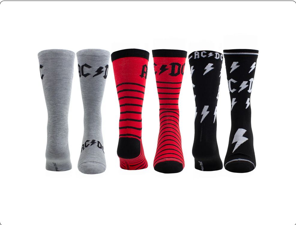 Perri's ACF370-068 Men's Guitar Tin Socks-3 Pack Set – Acdc 7-12