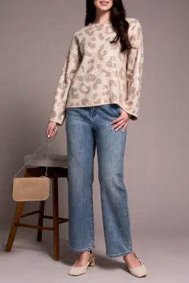 Tribal 2387O-8344-0874 Women's Long Sleeve Crew Neck Sweater w/ Sequins