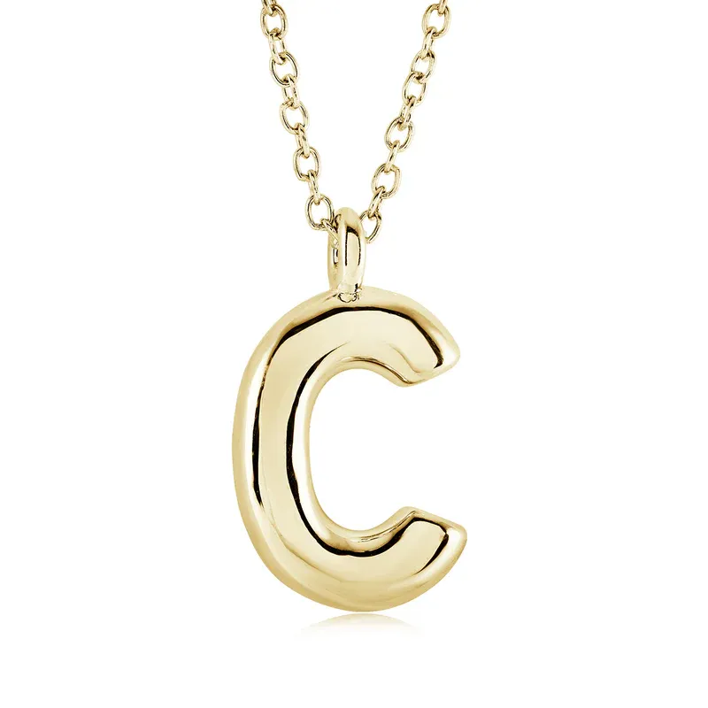 Italgem INITIAL2-GO Women's Gold.IP S.Steel Bubble Letter Necklace