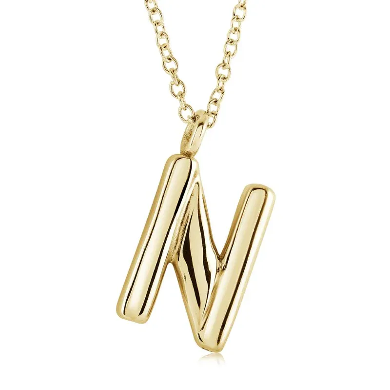 Italgem INITIAL2-GO Women's Gold.IP S.Steel Bubble Letter Necklace