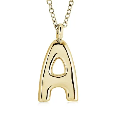 Italgem INITIAL2-GO Women's Gold.IP S.Steel Bubble Letter Necklace/