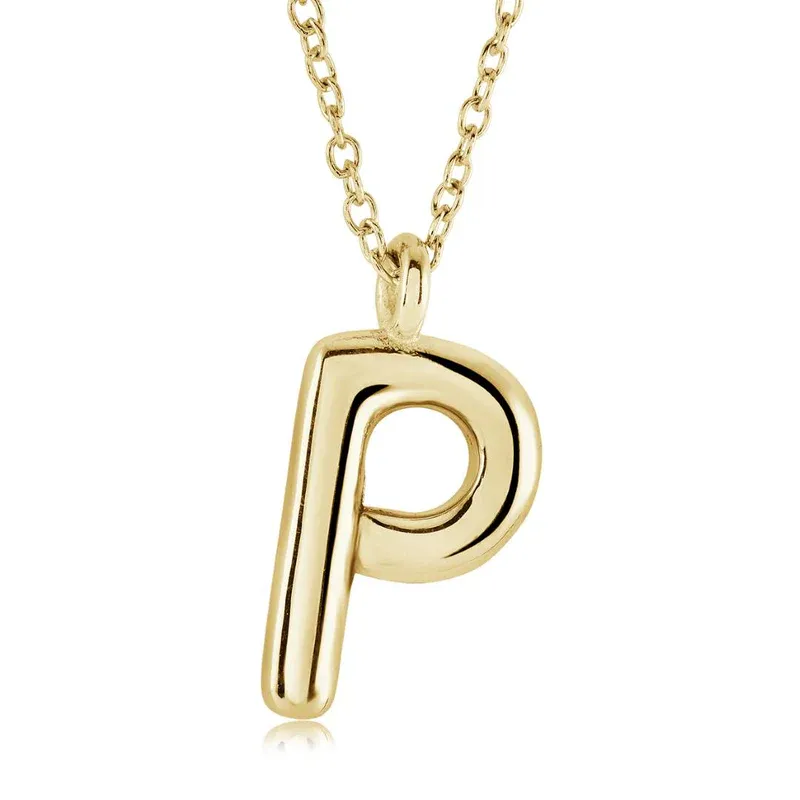 Italgem INITIAL2-GO Women's Gold.IP S.Steel Bubble Letter Necklace