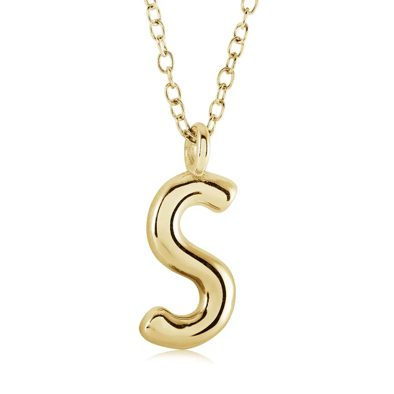 Italgem INITIAL2-GO Women's Gold.IP S.Steel Bubble Letter Necklace