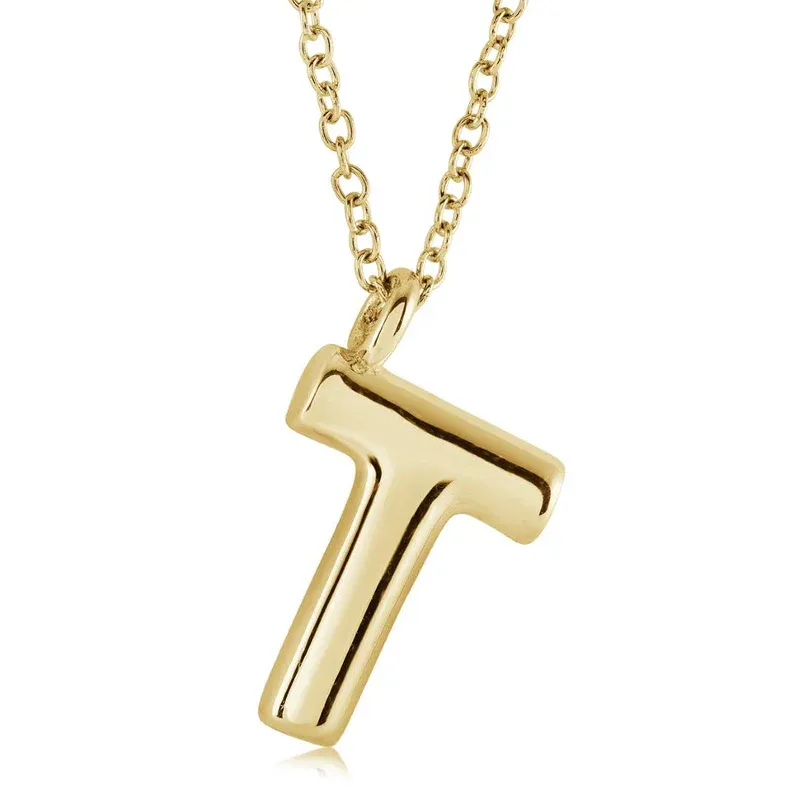 Italgem INITIAL2-GO Women's Gold.IP S.Steel Bubble Letter Necklace