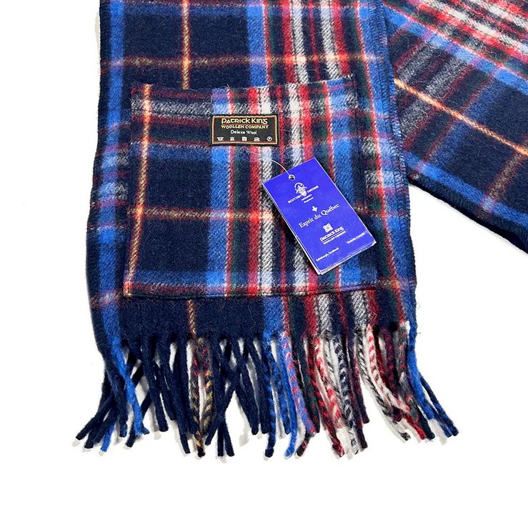 Patrick King 1001-ESPRIT DU QUEBEC- Lambswool Scarf-Checkered – Blue