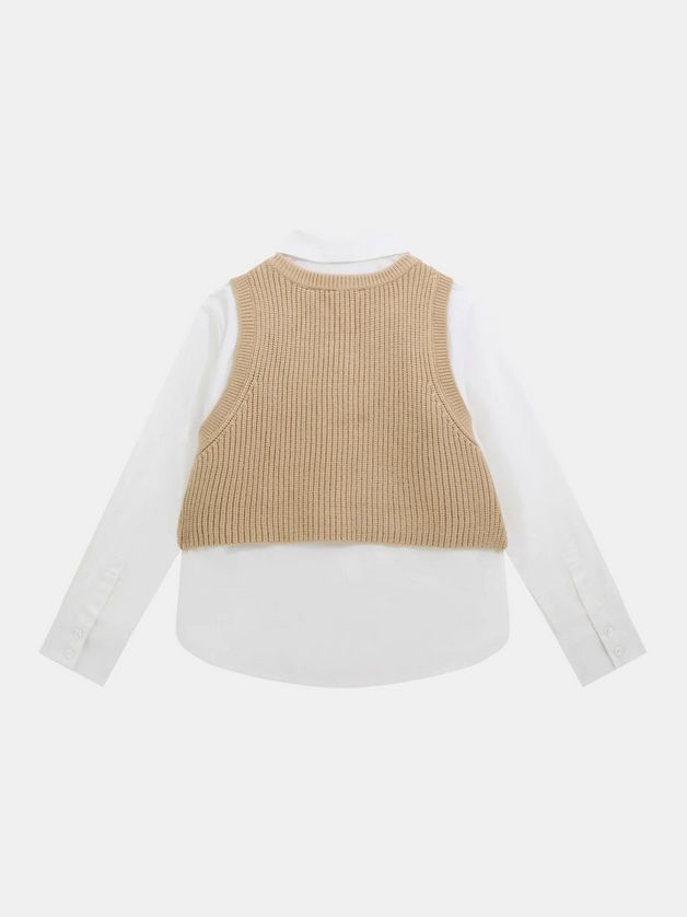 Guess J5BH01WBHQ0 Girl's Long Sleeve Poplin Shirt & Sweater Vest Set