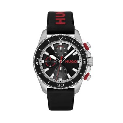 HUGO 1530427 Men's Black Silicone Black Dial Chronograph Watch