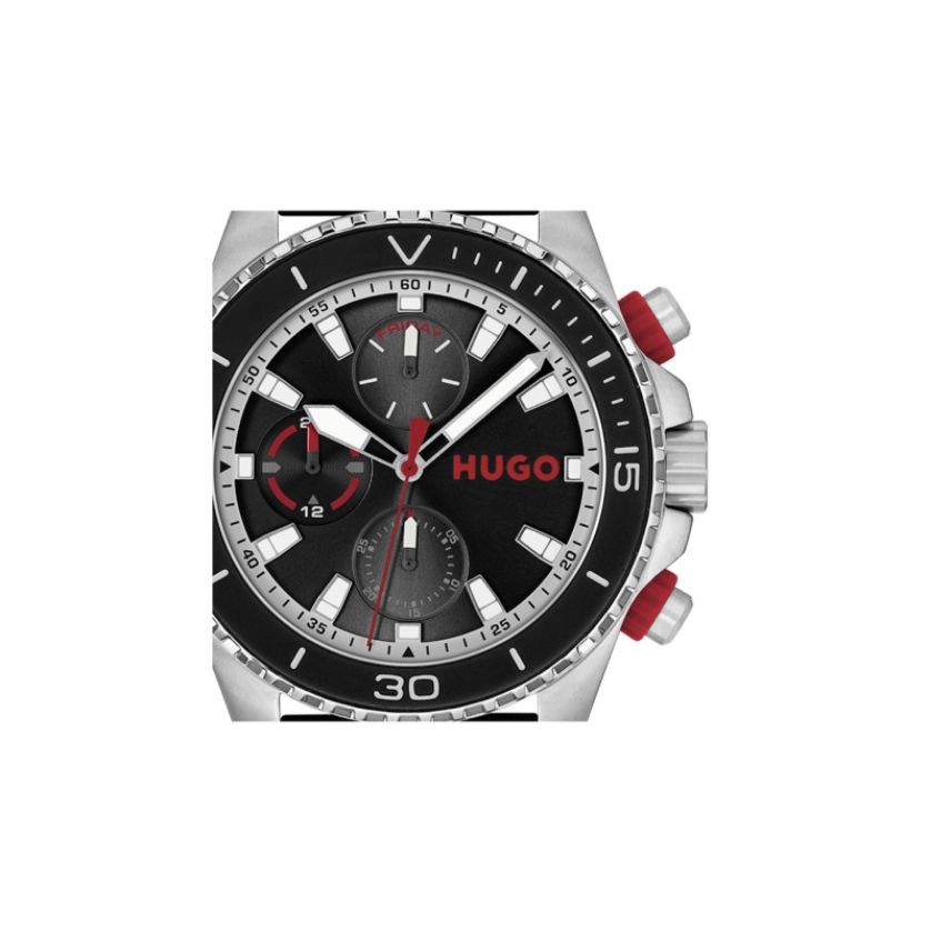HUGO 1530427 Men's Black Silicone Black Dial Chronograph Watch