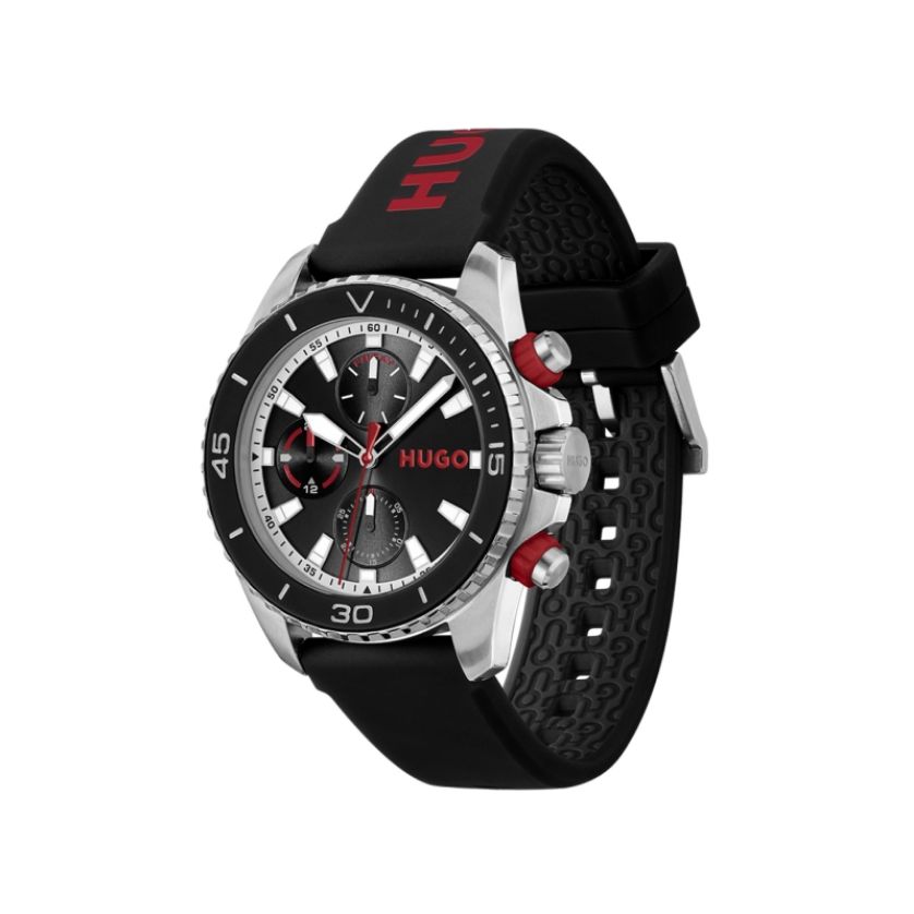 HUGO 1530427 Men's Black Silicone Black Dial Chronograph Watch