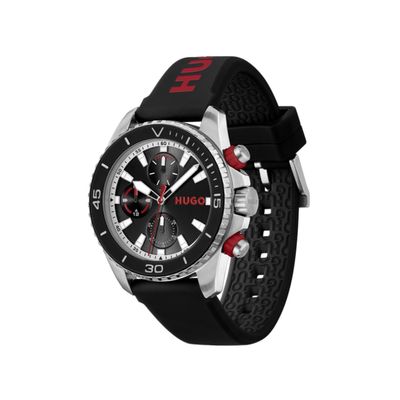 HUGO 1530427 Men's Black Silicone Black Dial Chronograph Watch