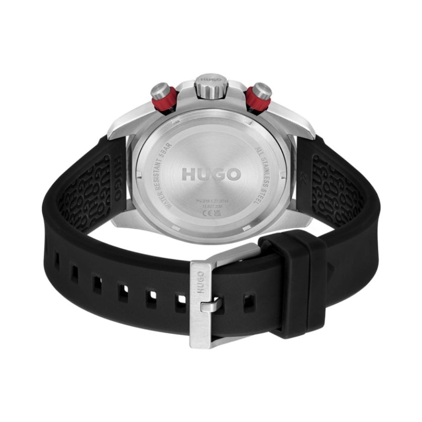 HUGO 1530427 Men's Black Silicone Black Dial Chronograph Watch