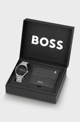 BOSS 1570193 Men's SS Watch & Card Holder Set 2PC/ BLACK (BOX)