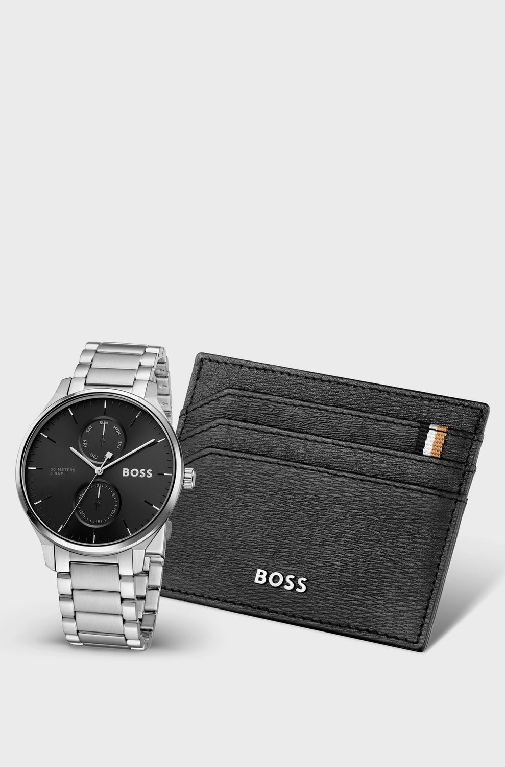 BOSS 1570193 Men's Short Sleeve Watch & Card Holder Set 2PC/ BLACK (BOX)