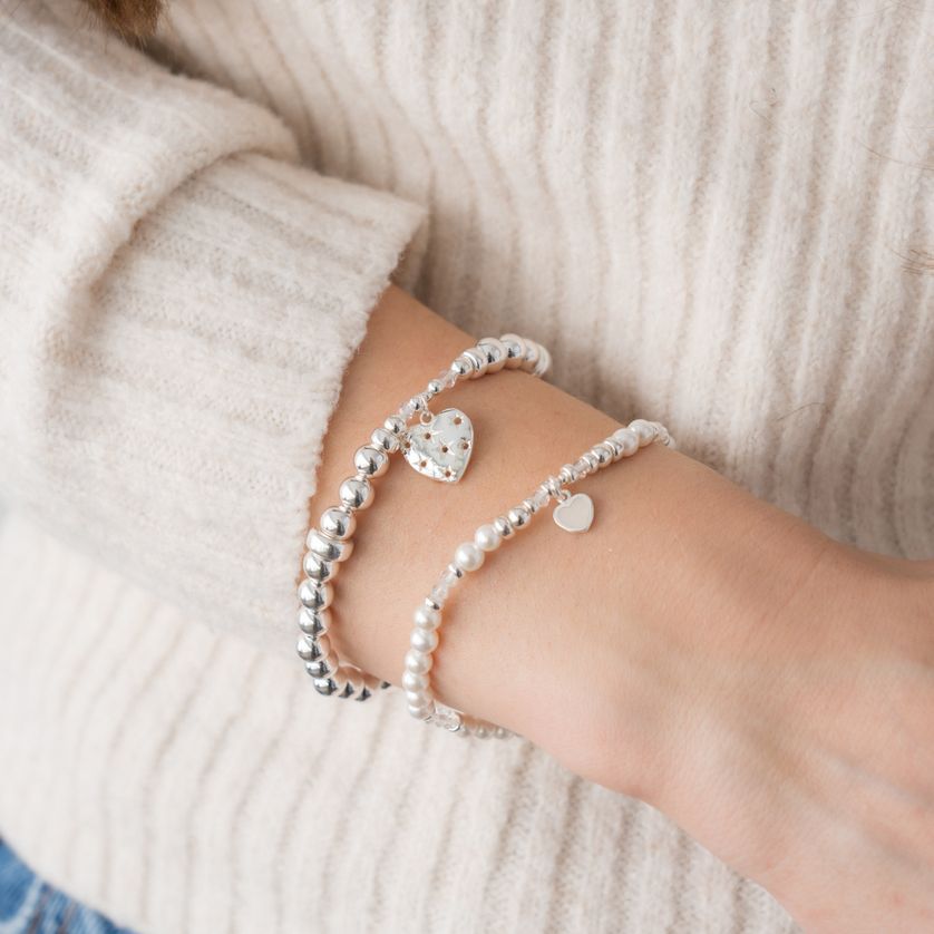 Beblue BBSWEET-HS Silver & Pearl Bead Bracelet – Heart & Soul