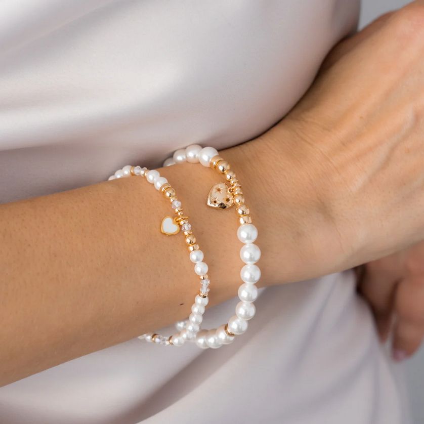 Beblue BBSURSWEET-HS Gold & Pearl Bead Bracelet – Heart & Soul