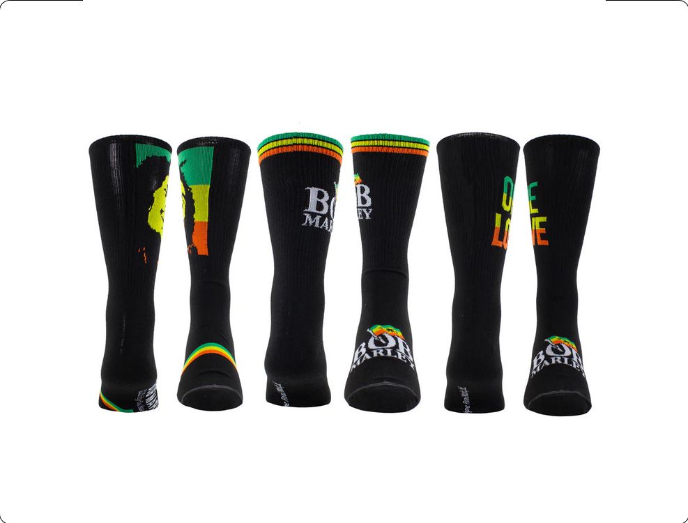 Perri's BOF371-068 Men's Guitar Tin Socks-3 Pack Set/ Bob Marley 7-12