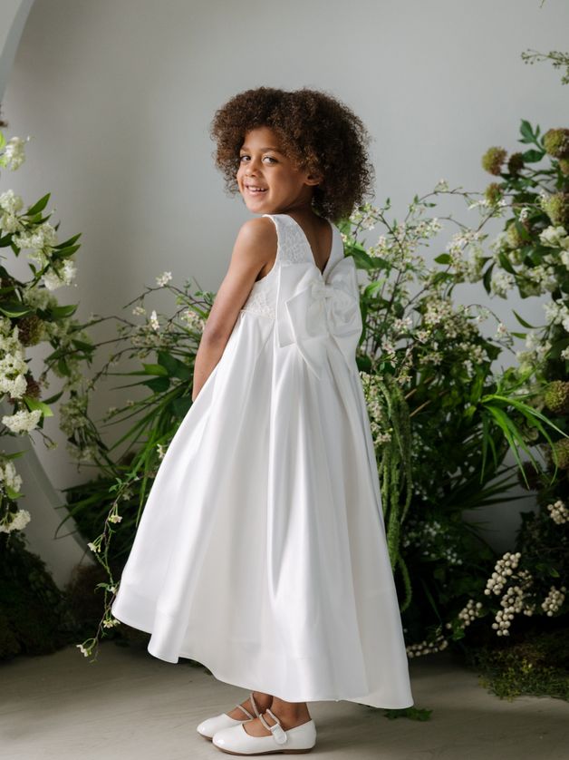 Teter Warm MK12 Tara Floral Lace Top & Flared Satin Skirt Dress – White