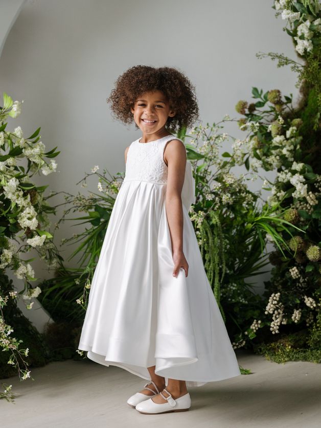 Teter Warm MK12 Tara Floral Lace Top & Flared Satin Skirt Dress – White