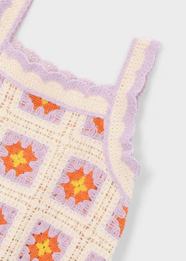 Mayoral 3935 Girl's SLV Granny Square Crochet Dress