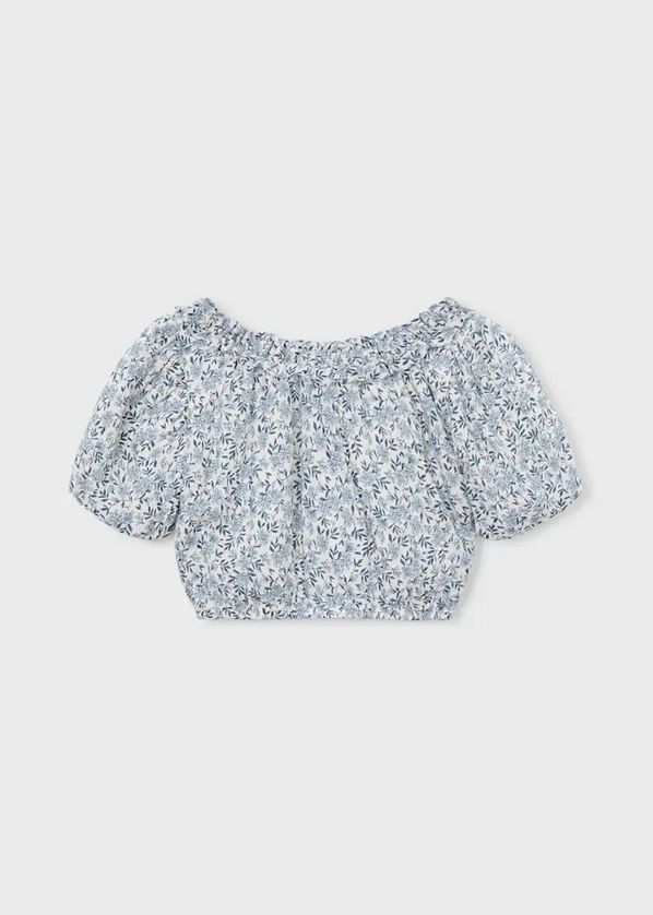Mayoral 3026/3903 Girl's Floral Pattern Off Shoulder Dobby Top & Skirt Set 2PC