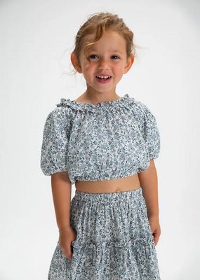 Mayoral 3026/3903 Girl's Floral Pattern Off Shoulder Dobby Top & Skirt Set 2PC/