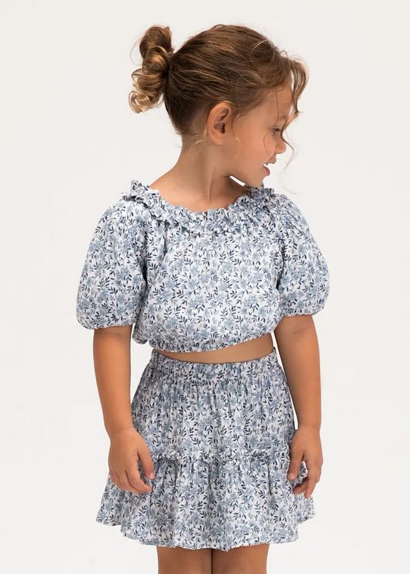 Mayoral 3026/3903 Girl's Floral Pattern Off Shoulder Dobby Top & Skirt Set 2PC