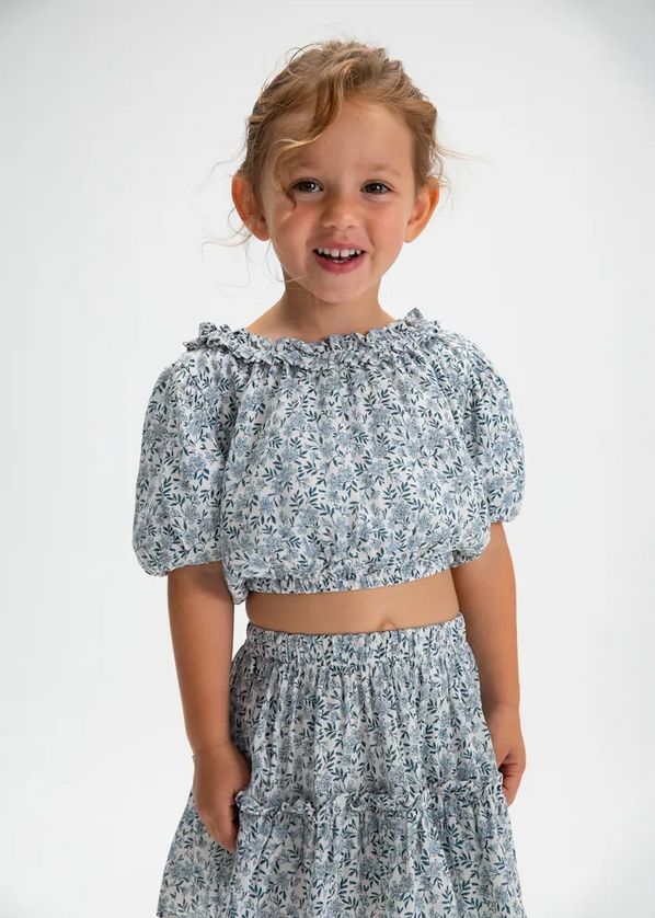 Mayoral 3026/3903 Girl's Floral Pattern Off Shoulder Dobby Top & Skirt Set 2PC
