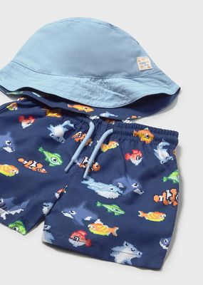 Mayoral 1660 Baby Boys' Swimshorts & Bucket Hat Set/
