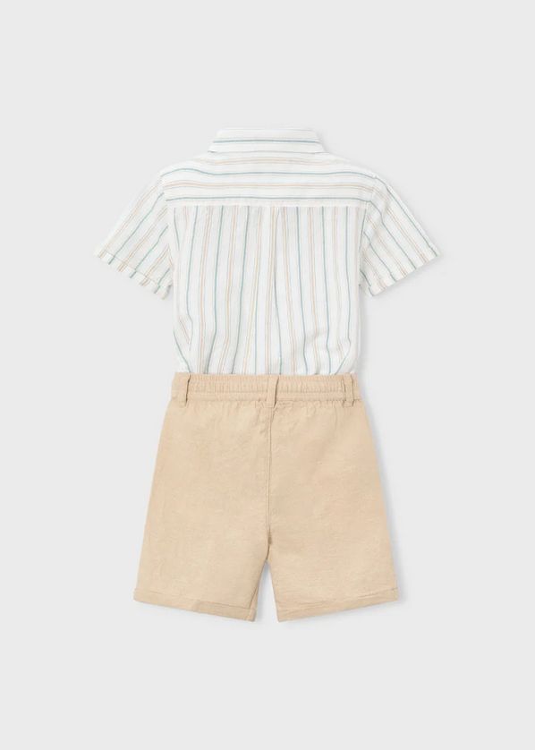 Mayoral 3217 Boy's Junior Short Sleeve Linen Stripe Shirt & Bermuda Short Set 2PC – Mocca