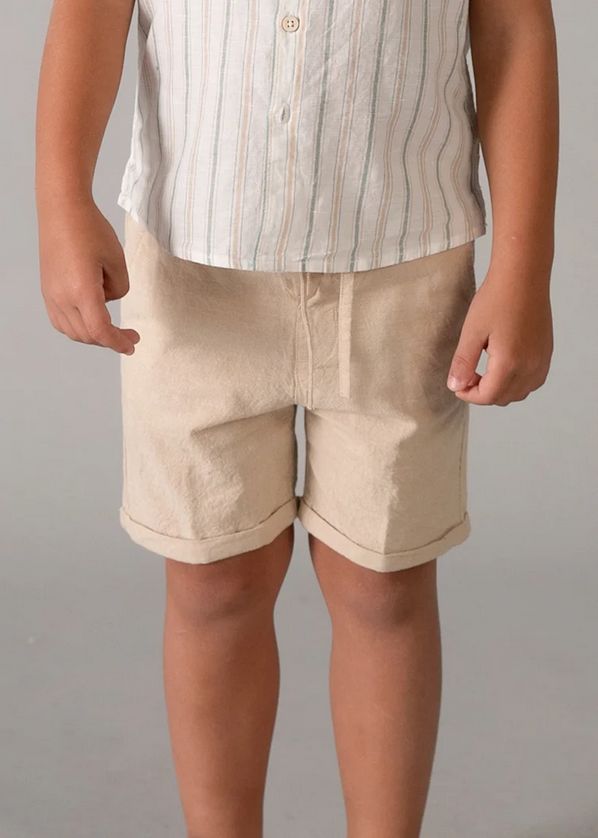 Mayoral 3217 Boy's Junior Short Sleeve Linen Stripe Shirt & Bermuda Short Set 2PC – Mocca