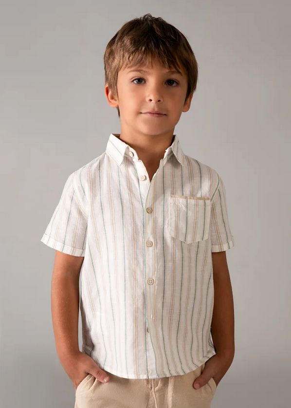 Mayoral 3217 Boy's Junior Short Sleeve Linen Stripe Shirt & Bermuda Short Set 2PC – Mocca