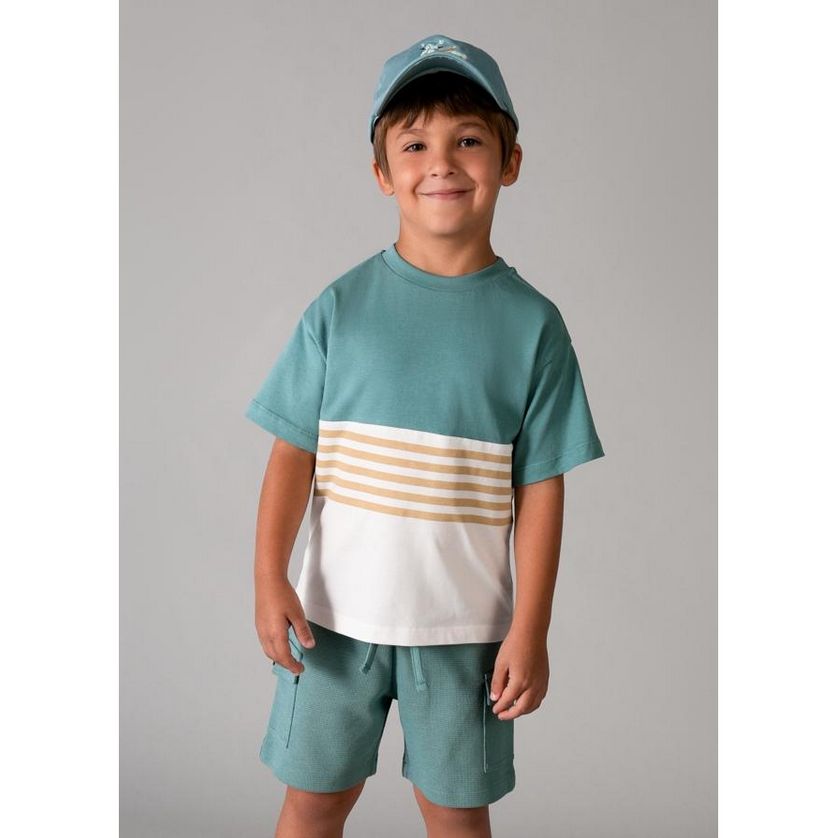 Mayoral 3601 Boy's Youth Two T-Shirt & Short Set 3PC/ALGA