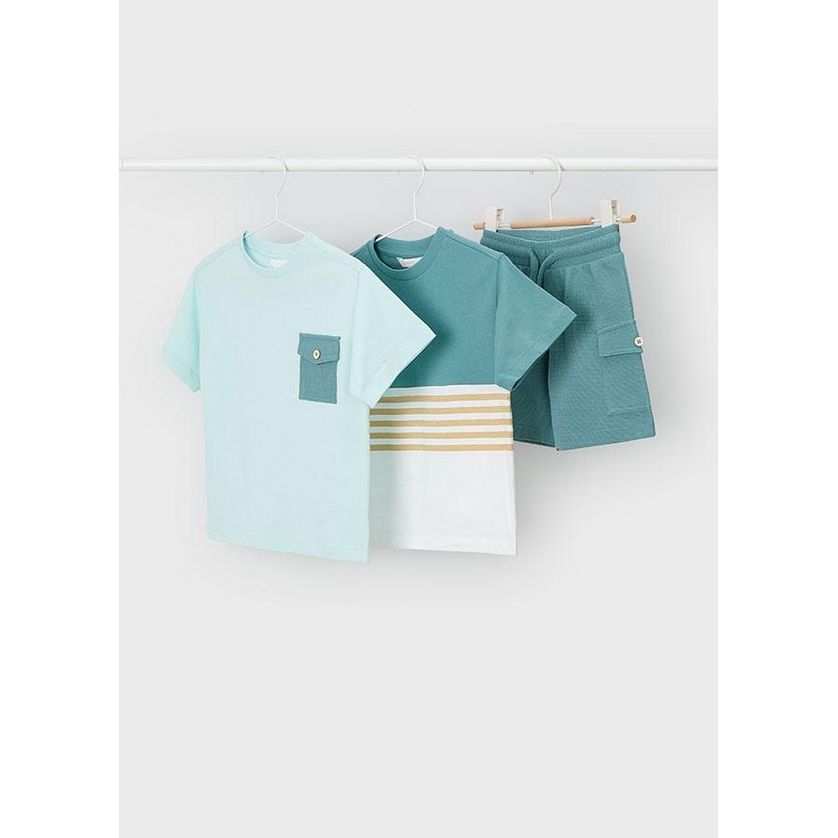 Mayoral 3601 Boy's Youth Two T-Shirt & Short Set 3PC/ALGA