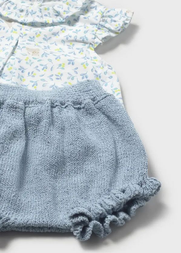 Mayoral 1288 Baby Girl's Short Sleeve Kitten Print Top & Knit Short Set 2PC – Lagoon