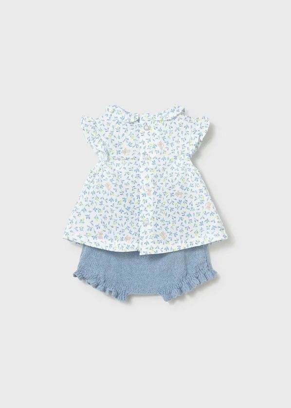 Mayoral 1288 Baby Girl's Short Sleeve Kitten Print Top & Knit Short Set 2PC – Lagoon