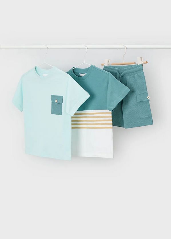 Mayoral 3601 Boy's Junior Two T-Shirt & Short Set 3PC – Alga