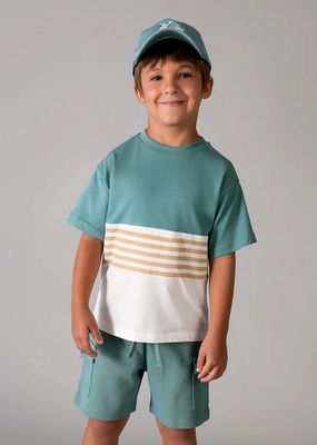 Mayoral 3601 Boy's Junior Two T-Shirt & Short Set 3PC/ALGA