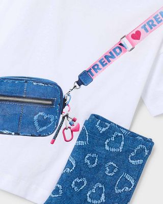 Mayoral 3730 Girl’s Junior SS “Cross Body Handbag” Design T-Shirt & Heart Print Leggings Set 2PC/CORAZON
