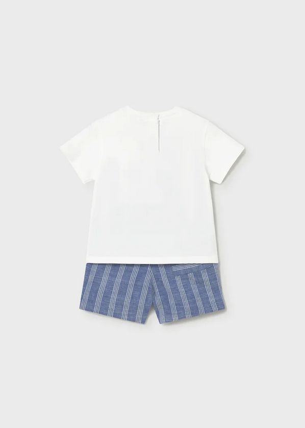 Mayoral 1227 Baby Boy's Short Sleeve Embroidered Car T-Shirt & Stripe Bermuda Short Set 2PC – Capri
