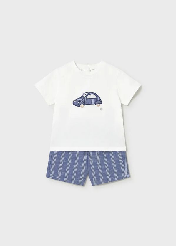 Mayoral 1227 Baby Boy's Short Sleeve Embroidered Car T-Shirt & Stripe Bermuda Short Set 2PC – Capri
