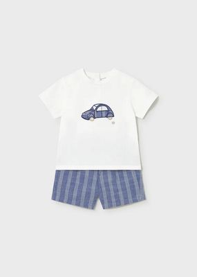 Mayoral 1227 Baby Boy's SS Embroidered Car T-Shirt & Stripe Bermuda Short Set 2PC/CAPRI