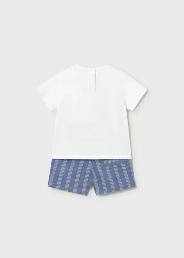 Mayoral 1227 Boy's Junior Short Sleeve Embroidered Car T-Shirt & Stripe Bermuda Short Set 2PC – Capri