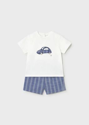 Mayoral 1227 Boy's Junior SS Embroidered Car T-Shirt & Stripe Bermuda Short Set 2PC/CAPRI