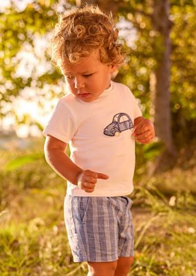 Mayoral 1227 Boy's Junior SS Embroidered Car T-Shirt & Stripe Bermuda Short Set 2PC/CAPRI