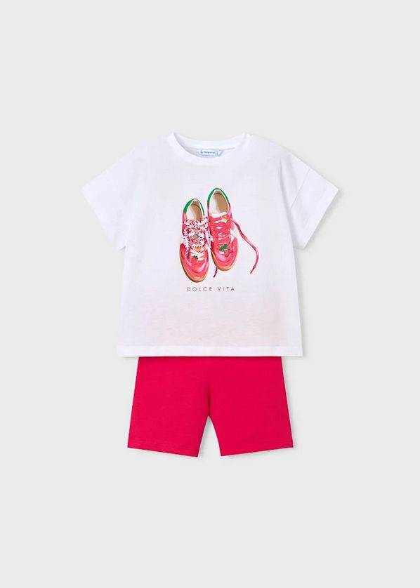 Mayoral 3731 Girl's Junior Short Sleeve Dolce Vita, Sneaker Print T-Shirt & Legging Set 2PC – Persimon